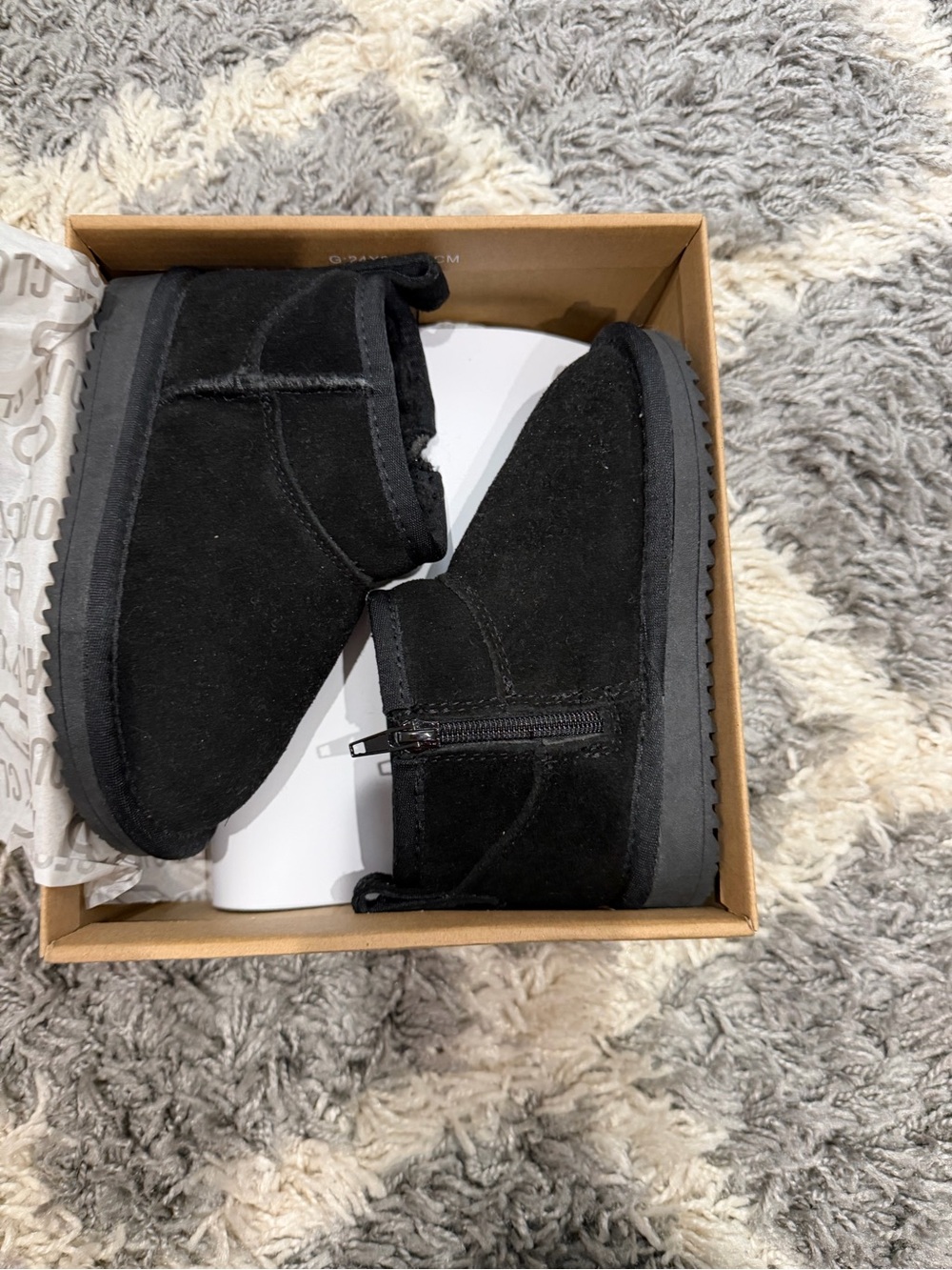 Kids Black Suede Zip Moccasin Booties